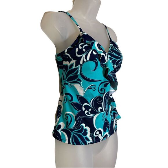 Vintage Jamaica Bay 1990s Ruffled Front Paisley Print Tankini Swim Top 8 - Picture 2 of 16
